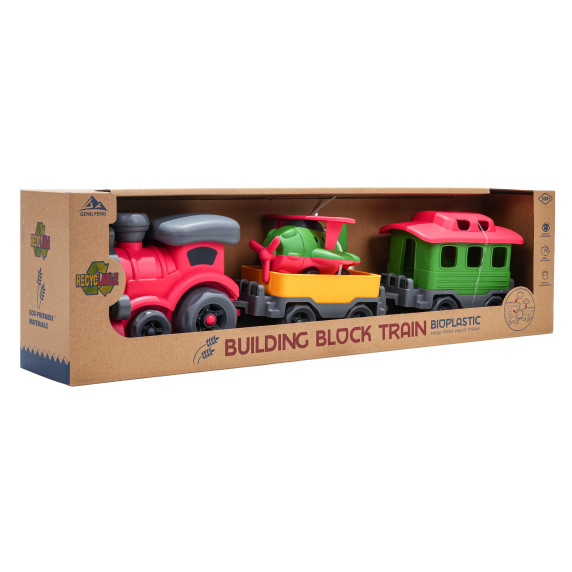 Set trenuleț și vagon din bioplastic - BUILDING BLOCK TRAIN