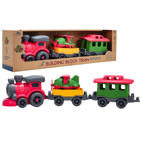 Set trenuleț și vagon din bioplastic - BUILDING BLOCK TRAIN