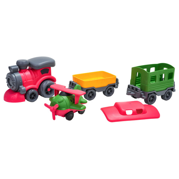 Set trenuleț și vagon din bioplastic - BUILDING BLOCK TRAIN