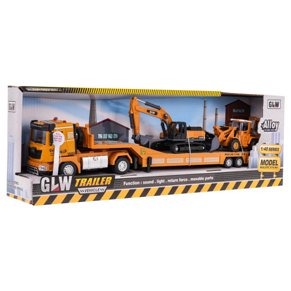 Set interactiv de vehicule de construcții cu camion de tractare - GLW TRAILER