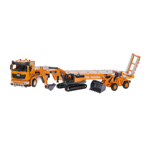 Set interactiv de vehicule de construcții cu camion de tractare - GLW TRAILER