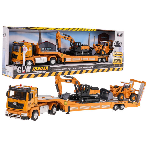 Set interactiv de vehicule de construcții cu camion de tractare - GLW TRAILER