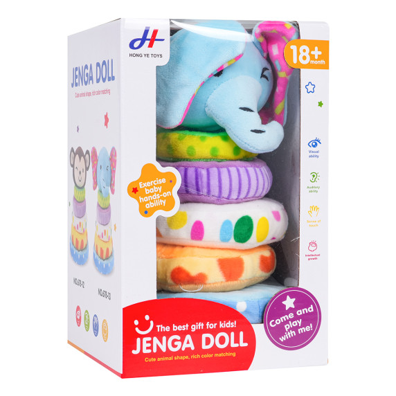 Piramidă de pluș pentru cei mici,JENGA DOLL - elefant