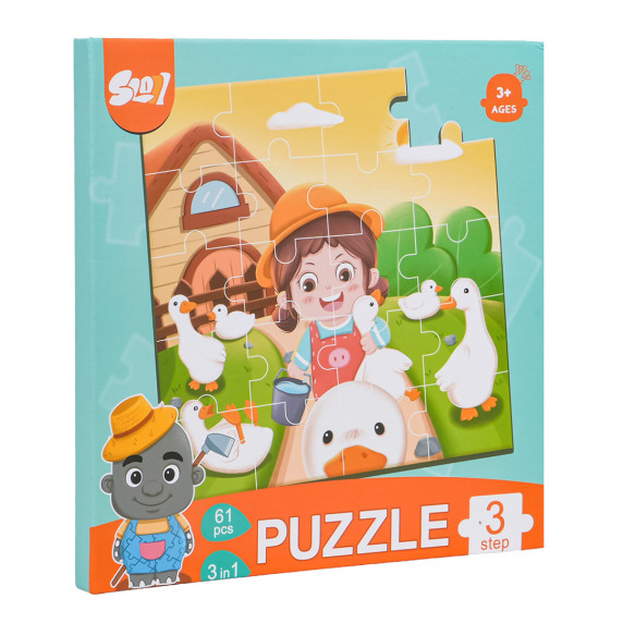 Carte puzzle magnetică 3 în 1 – 61 piese