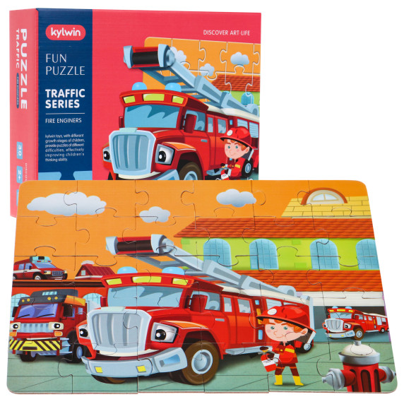 Puzzle 30 piese - Inlea4Fun SERIA TRAFIC KYLWIN - mașină de pompieri