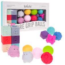 Set senzorial pentru copii  - mingi + cuburi + animale - 16 elemente - KAICHI Texture Grip Balls - 