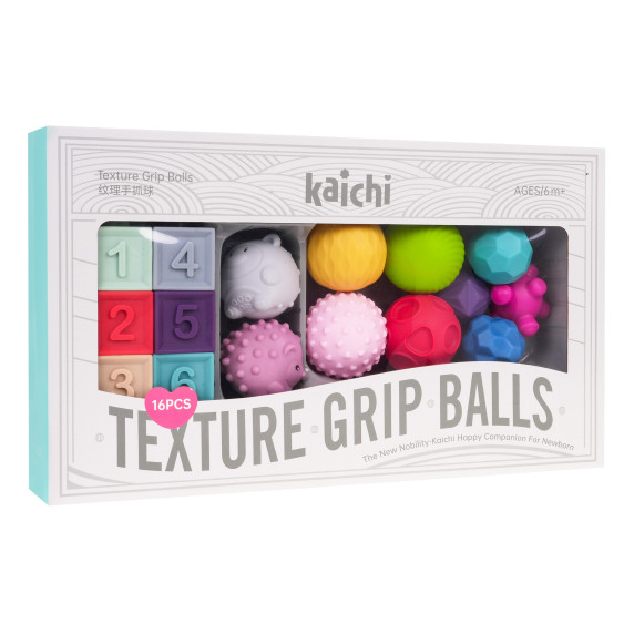 Érzékszervi építőjáték golyókkal 16 darabos KAICHI Texture Grip Balls