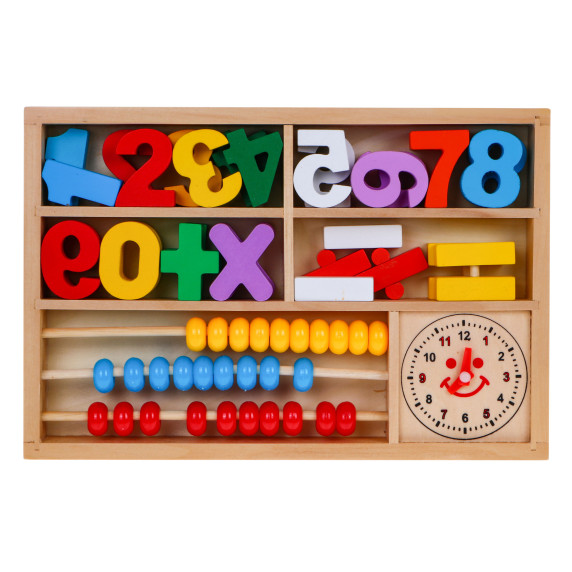 Set educațional din lemn pentru copii,  învățare matematică și ceasul - 32 elemente
