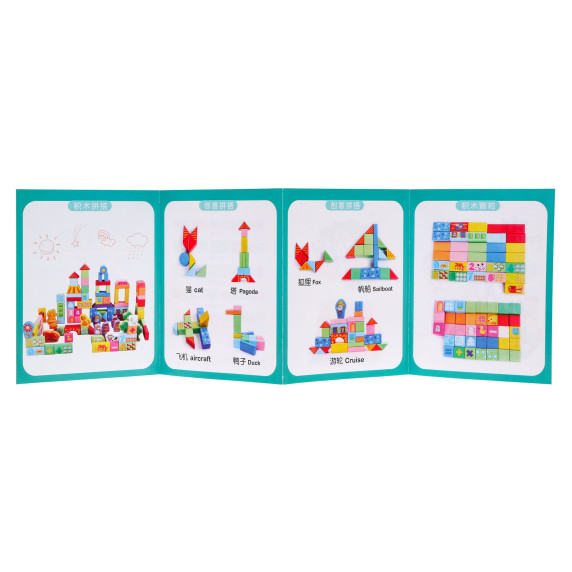 Cuburi colorate din lemn - 100 buc - Inlea4Fun SMART TOWN BLOCKS - oraș