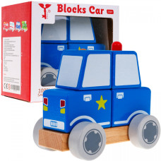 Mașină de ambulanță din lemn - Inlea4Fun BLOCKS CAR - albastru - 