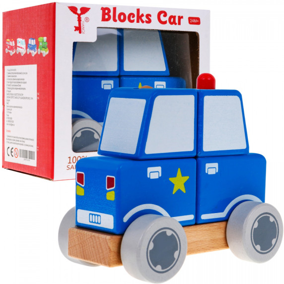 Fa játékautó rendőrautó Inlea4Fun BLOCKS CAR