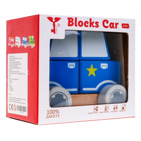 Fa játékautó rendőrautó Inlea4Fun BLOCKS CAR