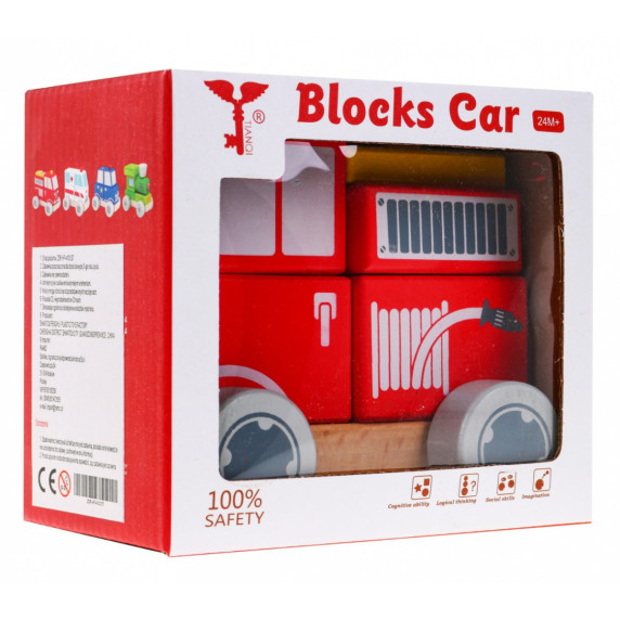 Fa játékautó tűzoltóautó Inlea4Fun BLOCKS CAR