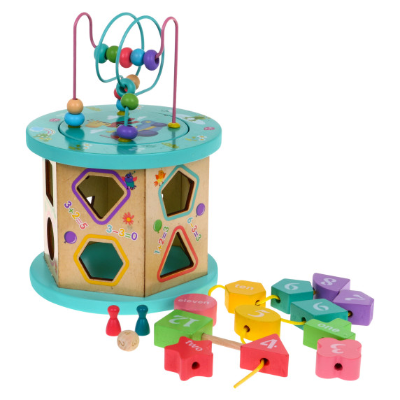 Multi-cub educativ din lemn 4 în 1 pentru copii -  Inlea4Fun INTELLIGENCE BOX BEADS