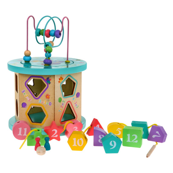 Multi-cub educativ din lemn 4 în 1 pentru copii -  Inlea4Fun INTELLIGENCE BOX BEADS