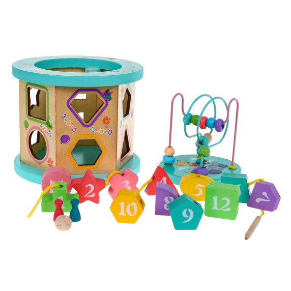 Multi-cub educativ din lemn 4 în 1 pentru copii -  Inlea4Fun INTELLIGENCE BOX BEADS