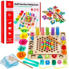 Set educativ din lemn 6 in1 pentru copii - Inlea4Fun MULTI FUNCTION FISHING GAME - 