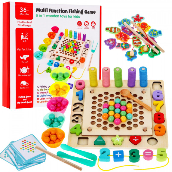 Set educativ din lemn 6 in1 pentru copii - Inlea4Fun MULTI FUNCTION FISHING GAME