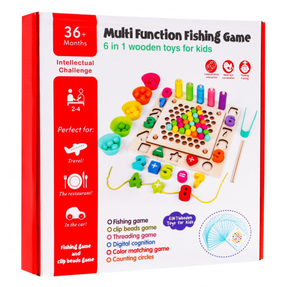 Fából készült készségfejlesztő játékok 6 az 1-ben Inlea4Fun MULTI FUNCTION FISHING GAME