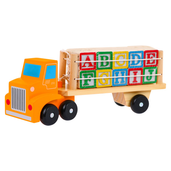 Camion din lemn cu semiremorcă și cuburi cu litere și numere - Alphabet Blocks Trucks