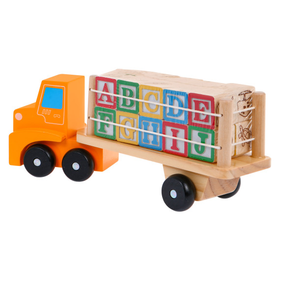 Camion din lemn cu semiremorcă și cuburi cu litere și numere - Alphabet Blocks Trucks