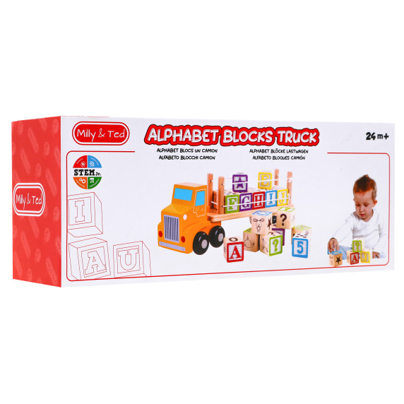 Camion din lemn cu semiremorcă și cuburi cu litere și numere - Alphabet Blocks Trucks