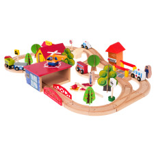 Set cale ferată din lemn - 69 elemente - Inlea4Fun KIDS FUN RAILWAY - 