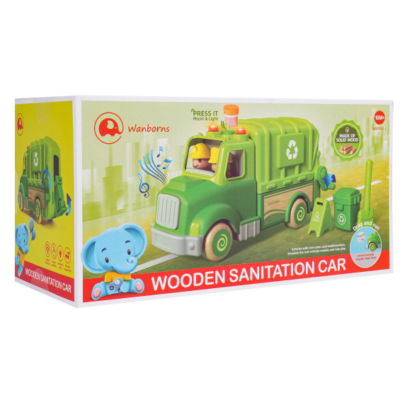 Drevené smetiarske auto s doplnkami WOODEN SANITATION CAR