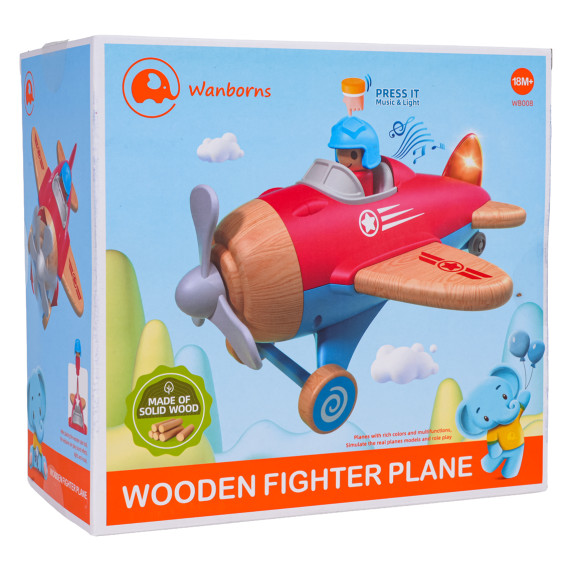 Interaktívne drevené lietadlo s pilotom WOODEN FIGHTER PLANE - červené