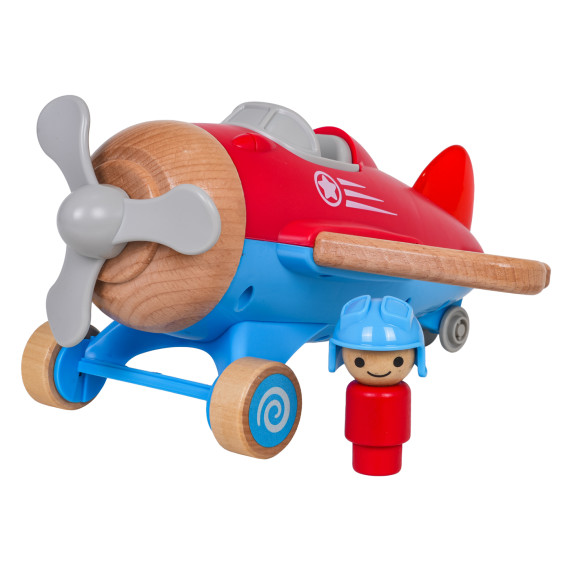 Interaktívne drevené lietadlo s pilotom WOODEN FIGHTER PLANE - červené