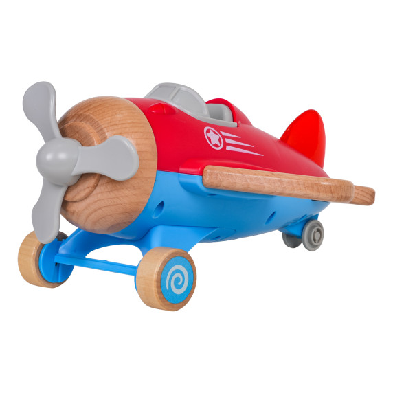 Interaktívne drevené lietadlo s pilotom WOODEN FIGHTER PLANE - červené