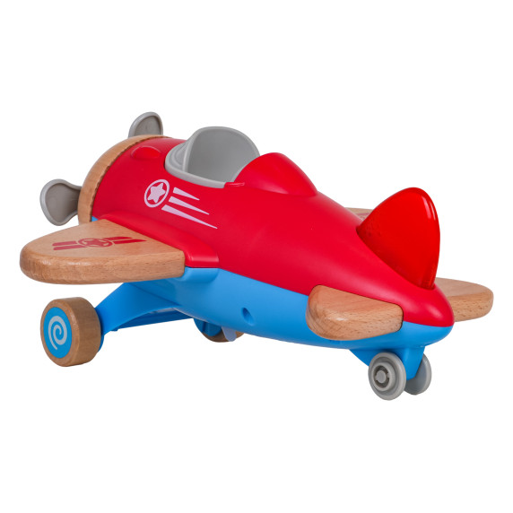 Interaktívne drevené lietadlo s pilotom WOODEN FIGHTER PLANE - červené