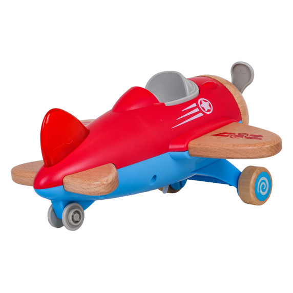 Interaktívne drevené lietadlo s pilotom WOODEN FIGHTER PLANE - červené