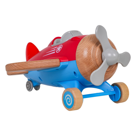 Interaktívne drevené lietadlo s pilotom WOODEN FIGHTER PLANE - červené