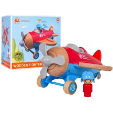 Interaktívne drevené lietadlo s pilotom WOODEN FIGHTER PLANE - červené - 