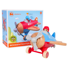 Interaktívne drevené lietadlo s pilotom WOODEN FIGHTER PLANE - modré - 