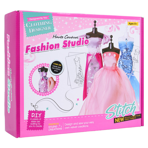 Malá dizajnérska sada s doplnkami CLOTHING DESIGNER - modré materiály