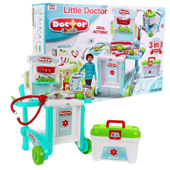 Detský lekársky vozík 3v1 s kufríkom Inlea4Fun LITTLE DOCTOR