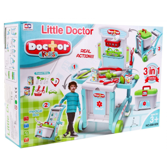 Detský lekársky vozík 3v1 s kufríkom Inlea4Fun LITTLE DOCTOR