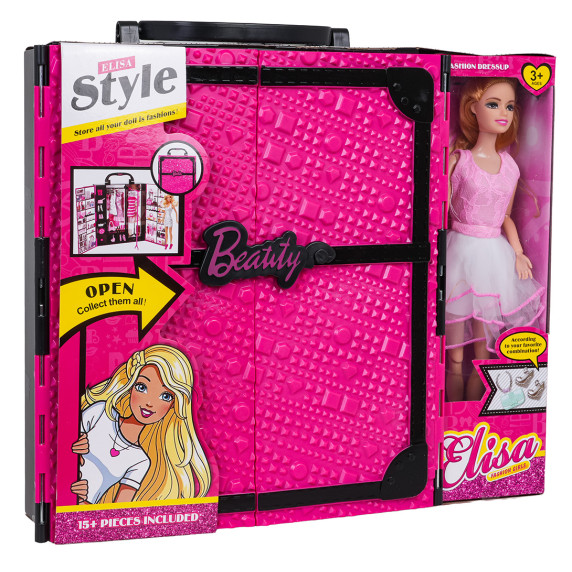 Összecsukható ruhásszekrény babával és kiegészítőkkel ELISA STYLE Összecsukható ruhásszekrény babával és kiegészítőkkel ELISA STYLE