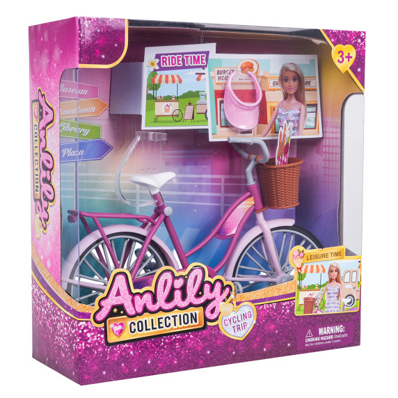 Bicicletă pentru păpuși cu accesorii – ANLILY „Excursie cu bicicleta