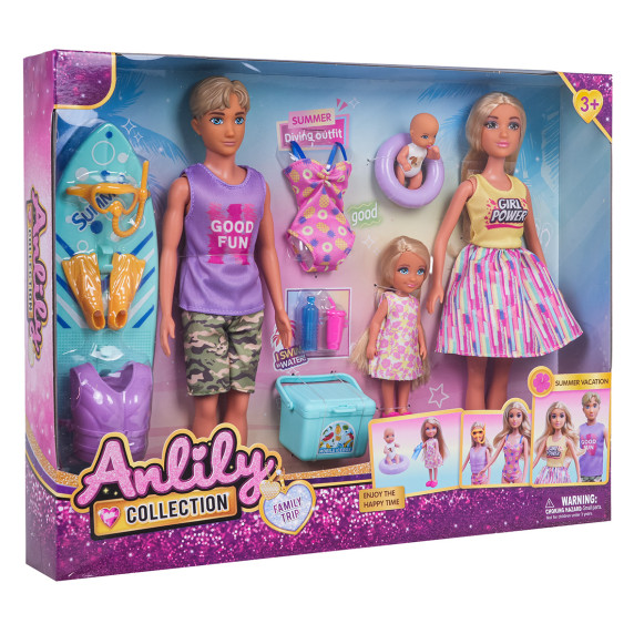 Set de păpuși, Familie în vacanță cu accesorii -  ANLILY COLLECTION