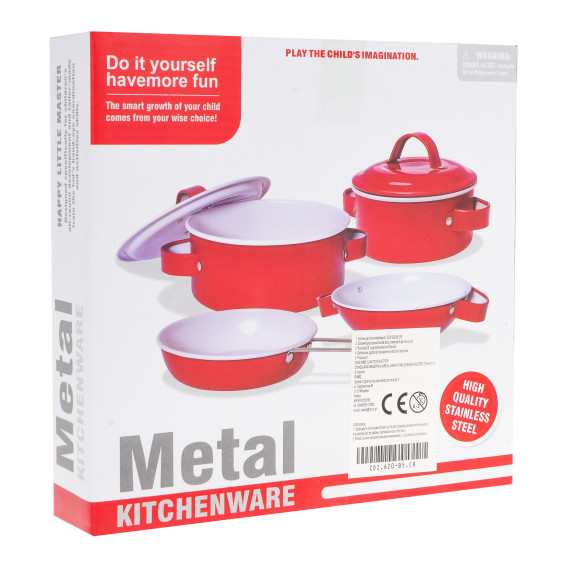 Fém játék edénykészlet 9 darabos Inlea4Fun METAL KITCHENWARE - Piros