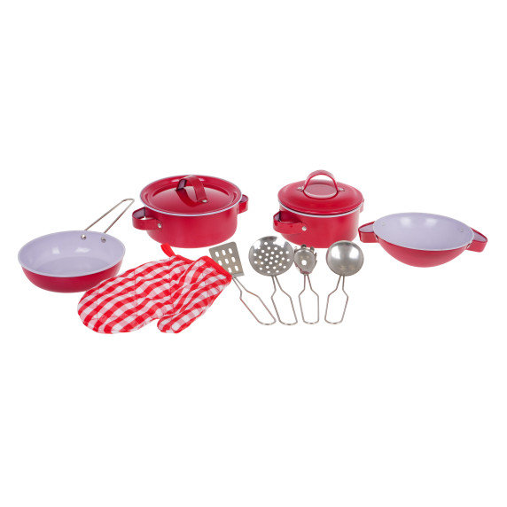 Fém játék edénykészlet 9 darabos Inlea4Fun METAL KITCHENWARE - Piros