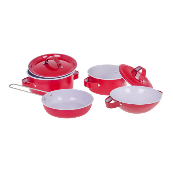 Fém játék edénykészlet 9 darabos Inlea4Fun METAL KITCHENWARE - Piros