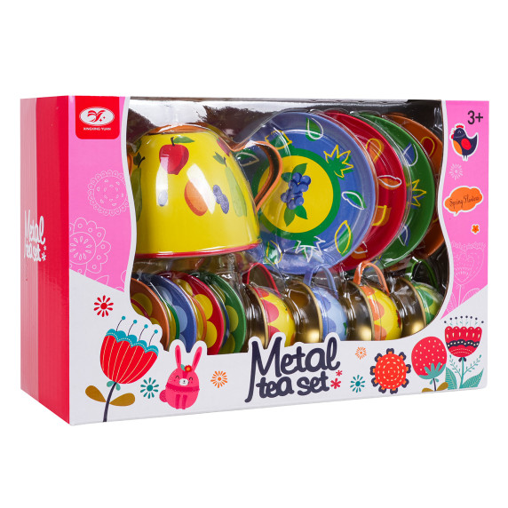 Detská čajová súprava kovová s motívom ovocia 15 prvkov METAL TEA SET