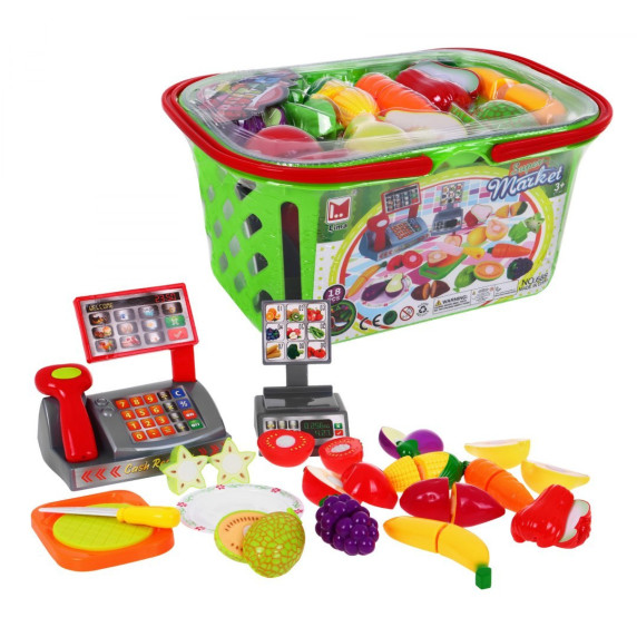 Játék bevásárlókosár pénztárgéppel és kiegészítőkkel Inlea4Fun SUPER MARKET
