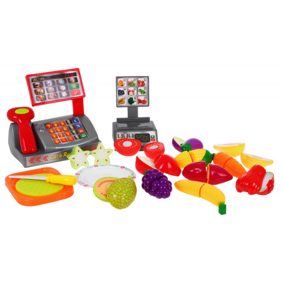 Játék bevásárlókosár pénztárgéppel és kiegészítőkkel Inlea4Fun SUPER MARKET