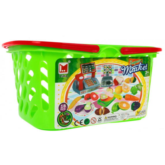 Játék bevásárlókosár pénztárgéppel és kiegészítőkkel Inlea4Fun SUPER MARKET