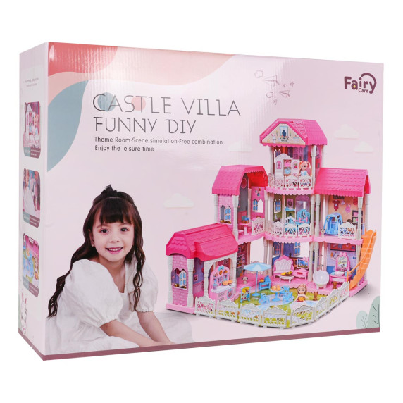 Casă de păpuși cu accesorii - Inlea4Fun CASTLE VILLA FUNNY DIY